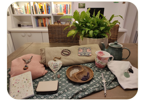 Arrangement of personal items to inspire brand colours.